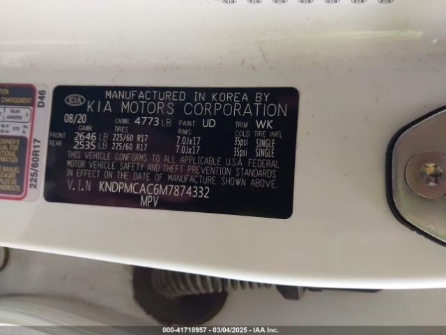 KNDPMCAC6M7874332 KIA Sportage Lx