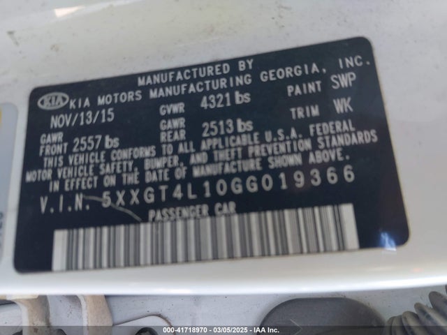 5XXGT4L10GG019366 KIA Optima Lx Turbo