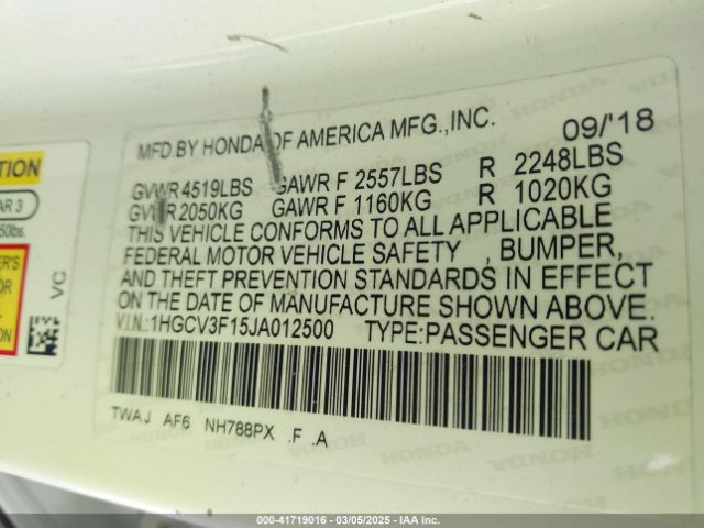 1HGCV3F15JA012500 Honda ACCORD HYBRID