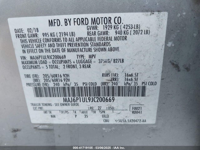 MAJ6P1UL9JC200669 Ford Ecosport Se