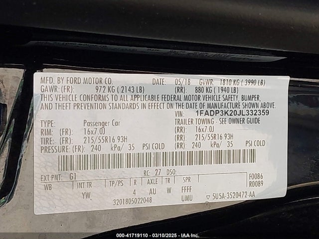 Ford FOCUS SE 2018 1FADP3K20JL332359 Image 9