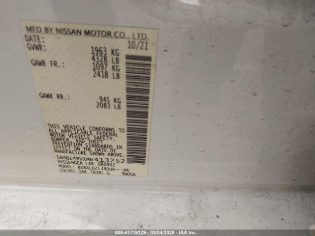 1N4BL4BVXMN413252 Nissan Altima S Fwd