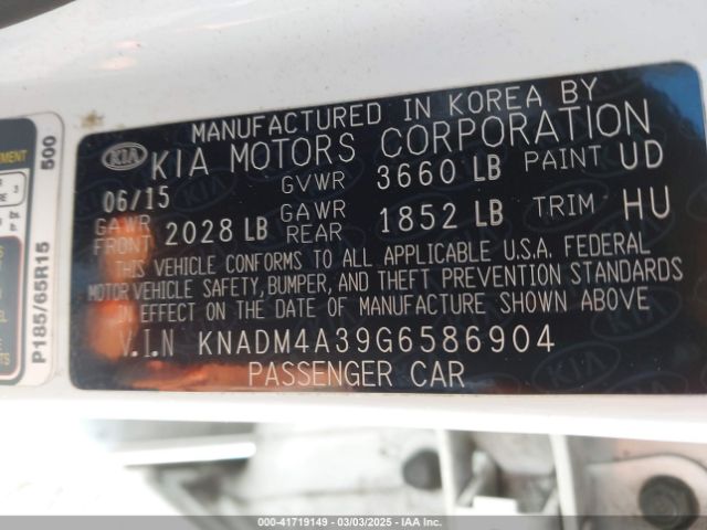 KNADM4A39G6586904 KIA RIO LX