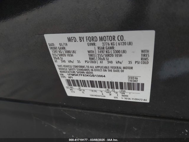 1FM5K7F83KGB13064 Ford Explorer Limited