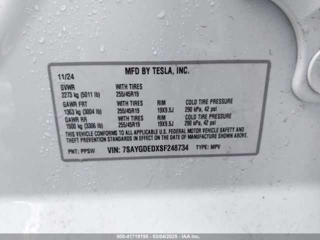 7SAYGDEDXSF248734 Tesla Model Y Long Range Dual Motor All-wheel Drive