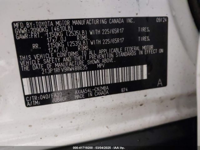 2T3P1RFV9RW488635 Toyota Rav4 Xle