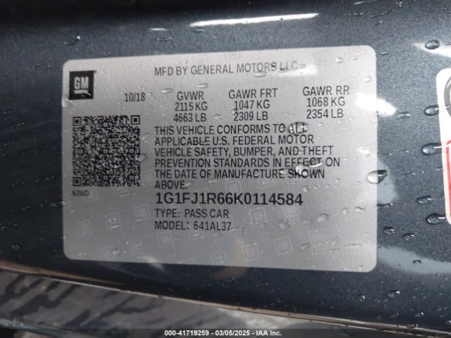 1G1FJ1R66K0114584 Chevrolet CAMARO ZL1