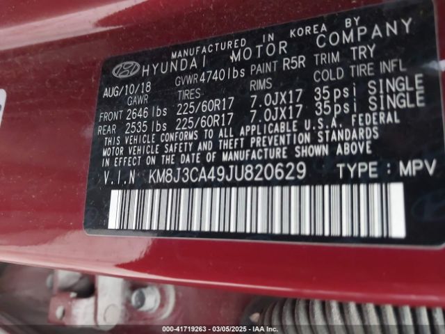 2018 HYUNDAI TUCSON KM8J3CA49JU820629 Photo 8