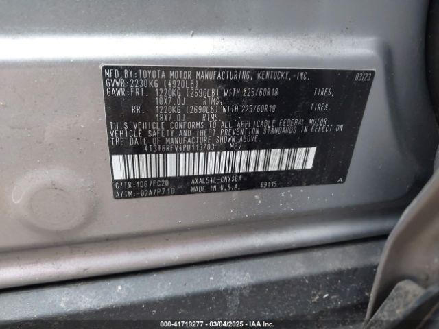 4T3T6RFV4PU113703 Toyota Rav4 Hybrid Se
