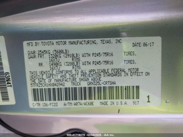 5TFRZ5CN1HX042942 Toyota Tacoma Sr5 V6