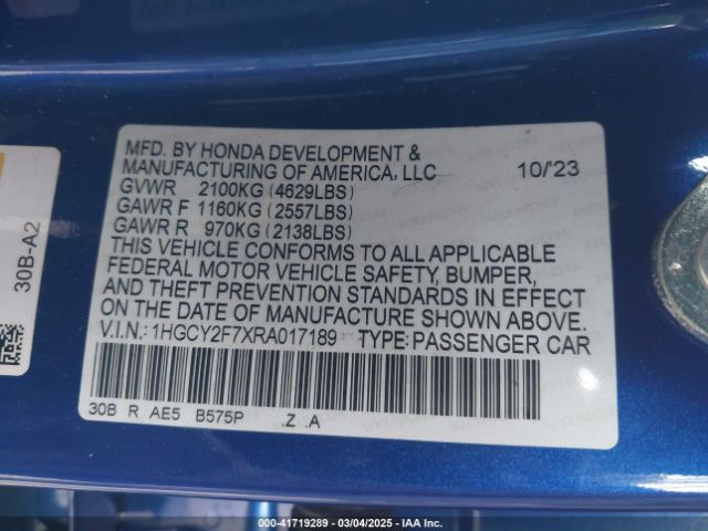 1HGCY2F7XRA017189 Honda Accord Hybrid Sport-l