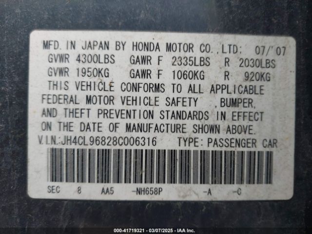 2008 ACURA TSX JH4CL96828C006316 Photo 8