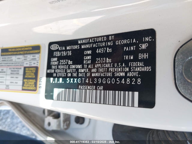 5XXGT4L39GG054828 KIA Optima Lx