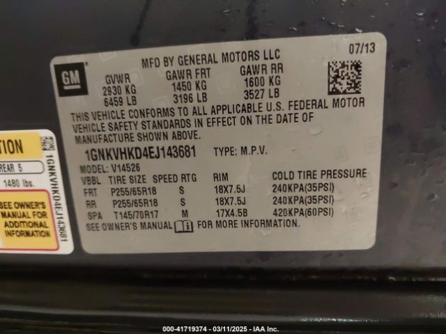 1GNKVHKD4EJ143681 Chevrolet llt
