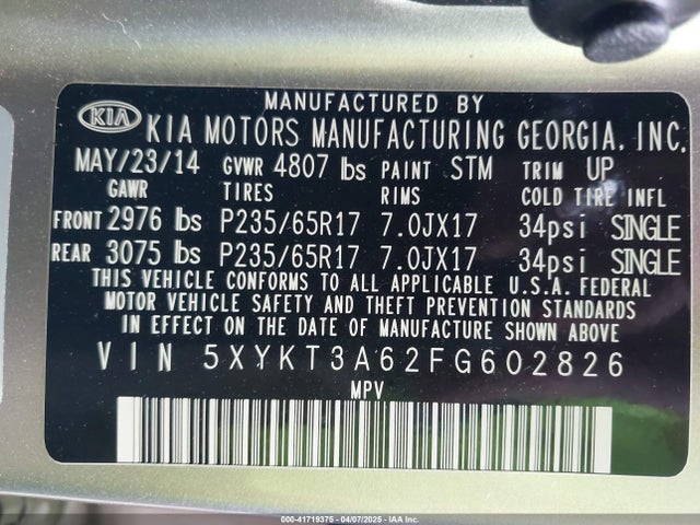 5XYKT3A62FG602826 KIA SORENTO LX