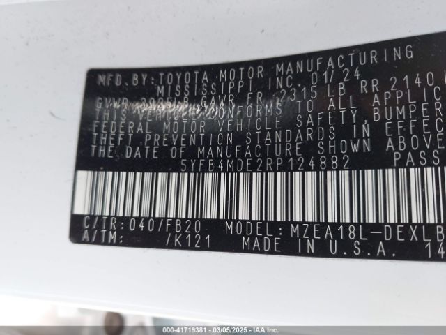 5YFB4MDE2RP124882 Toyota COROLLA LE