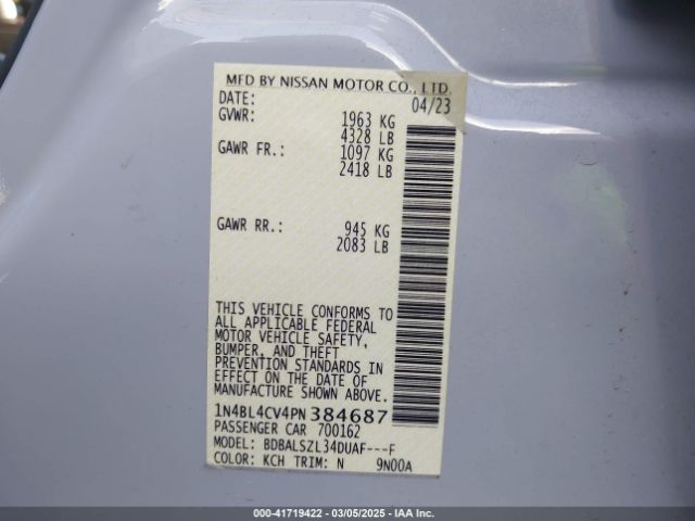 1N4BL4CV4PN384687 Nissan Altima Sr Fwd
