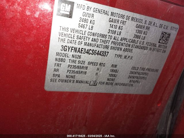 2012 CADILLAC SRX 3GYFNAE34CS644337 Photo 8