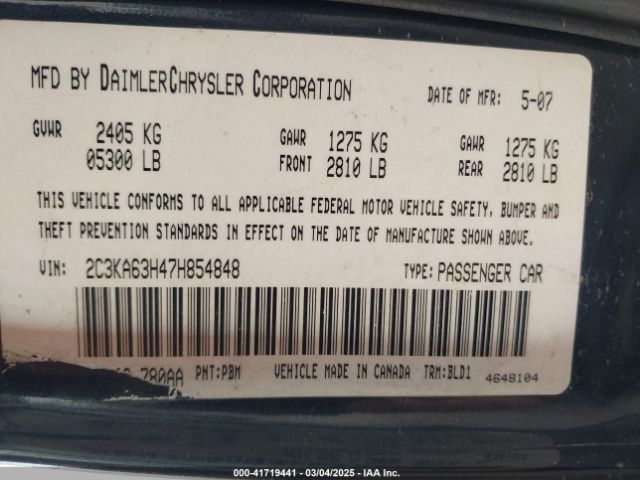 2007 CHRYSLER 300C 2C3KA63H47H854848 Photo 8
