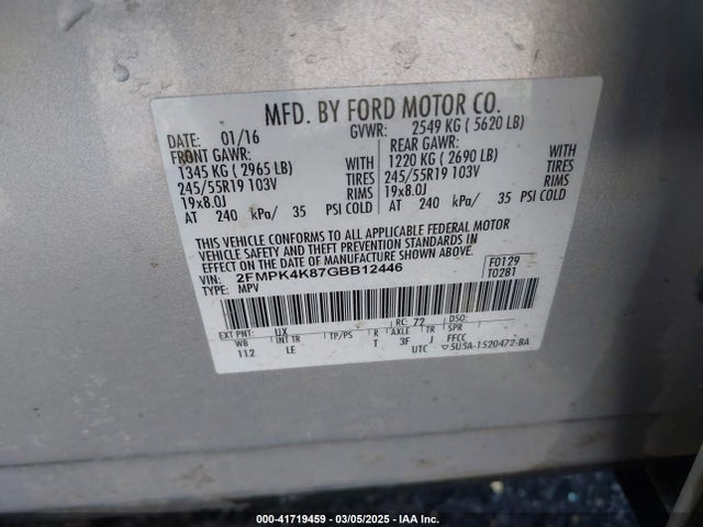 Ford Edge Titanium 2016 2FMPK4K87GBB12446 Image 9