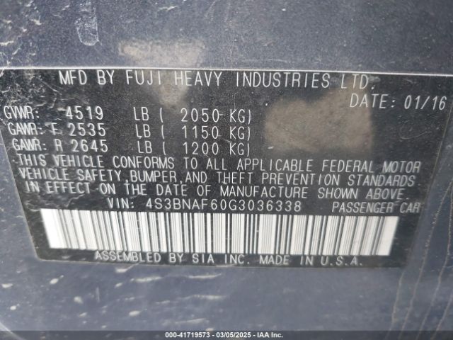 4S3BNAF60G3036338 Subaru Legacy 2.5i Premium