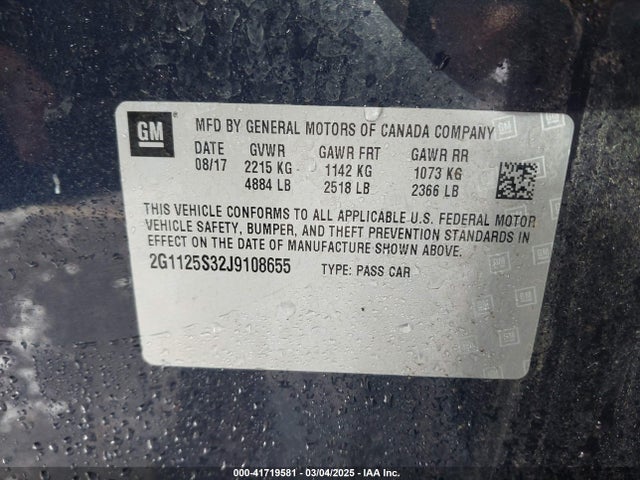 Chevrolet IMPALA 2LZ 2018 2G1125S32J9108655 Image 9