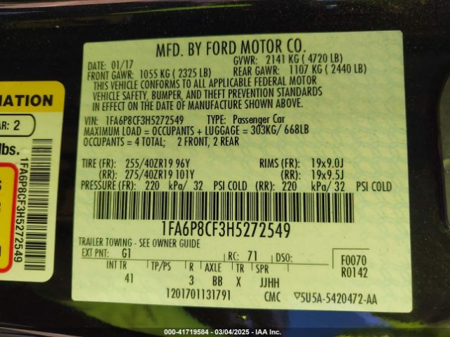 1FA6P8CF3H5272549 Ford Mustang Gt Premium