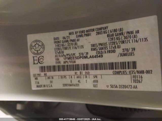 1FMEE5DP0MLA64549 Ford Bronco Badlands