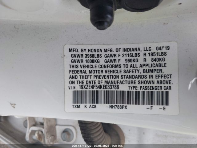 19XZE4F54KE033788 Honda INSIGHT EX