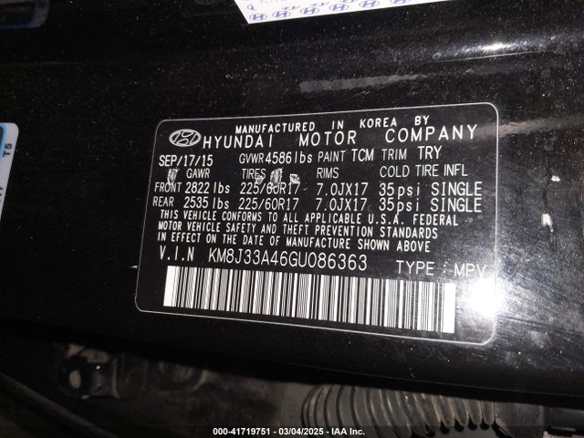 KM8J33A46GU086363 Hyundai TUCSON SE