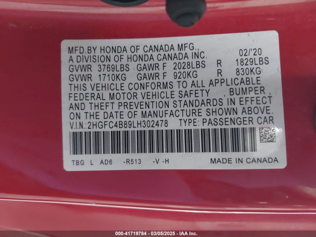 2HGFC4B89LH302478 Honda Civic Sport