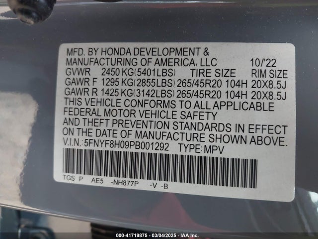 Honda Passport Awd Elite 2023 5FNYF8H09PB001292 Image 9