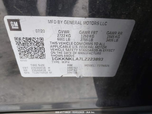 1GKKNKLA7LZ223893 GMC Acadia Fwd Sle
