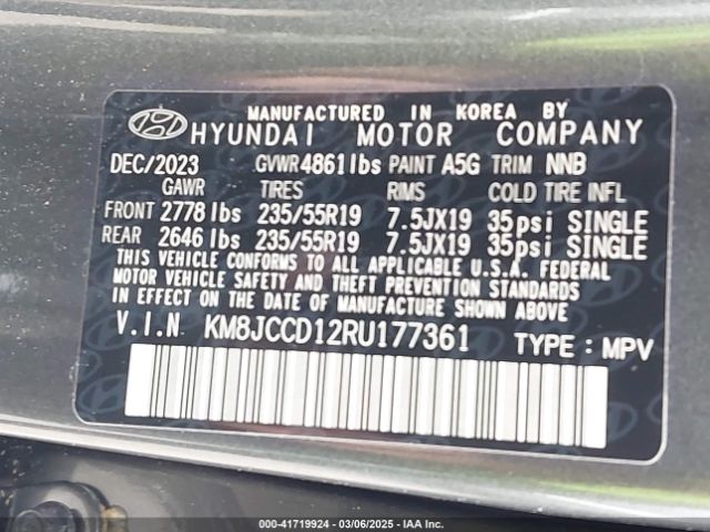 KM8JCCD12RU177361 Hyundai Tucson Hybrid Sel Convenience