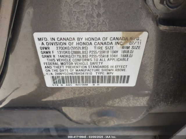 2011 ACURA MDX 2HNYD2H67BH541910 Photo 8