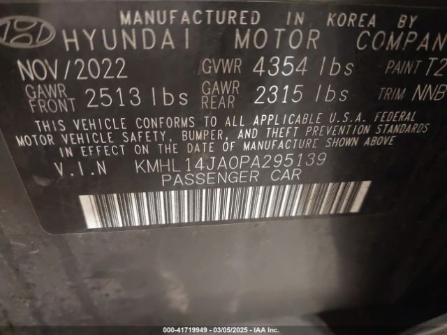 KMHL14JA0PA295139 Hyundai SONATA SEL