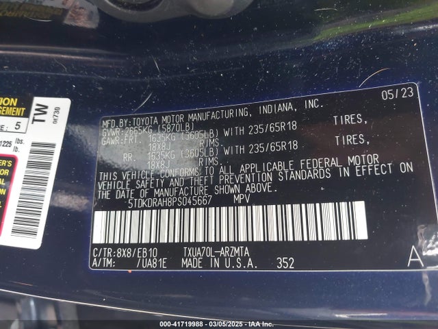 5TDKDRAH8PS045667 Toyota Highlander Xle