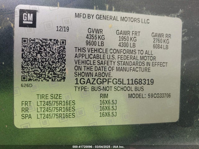 1GAZGPFG5L1168319 Chevrolet Express Passenger Rwd 3500 Extended Wheelbase Lt