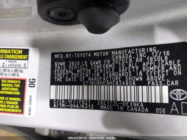 2T1BURHE9HC824808 Toyota COROLLA LE