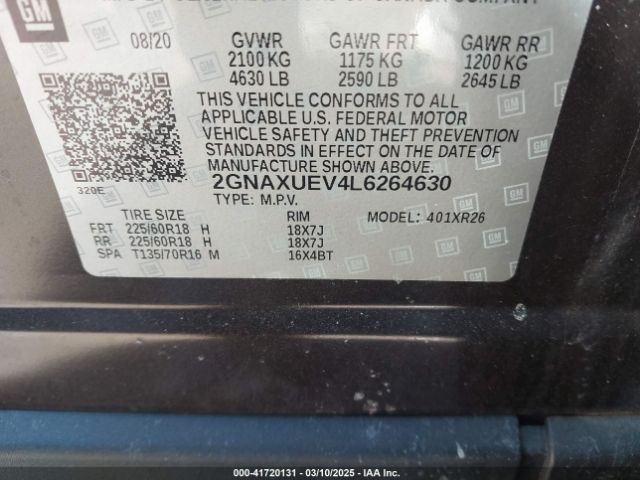 2GNAXUEV4L6264630 Chevrolet Equinox Awd Lt 1.5l Turbo