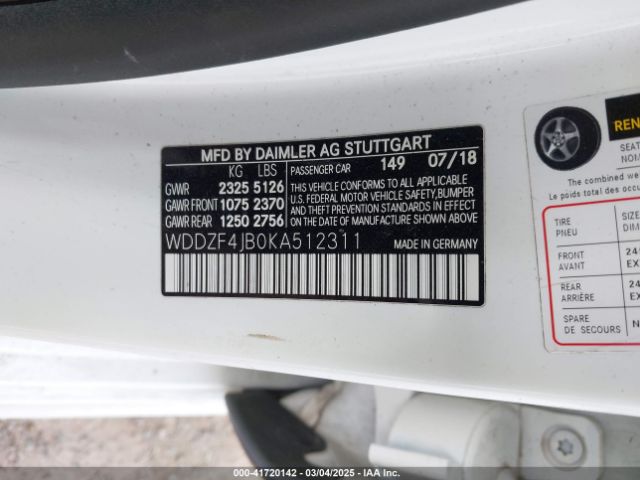 WDDZF4JB0KA512311 Mercedes-Benz E 300