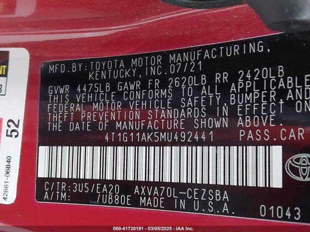 4T1G11AK5MU492441 Toyota CAMRY SE