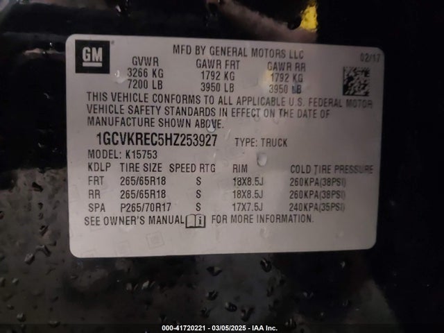 1GCVKREC5HZ253927 Chevrolet Silverado 1500 2lt