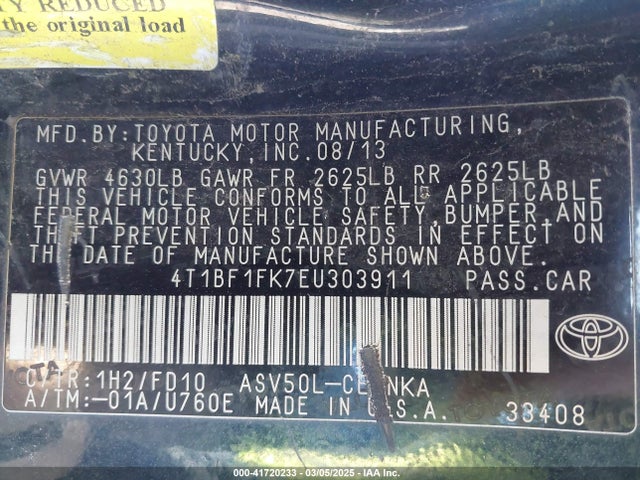 4T1BF1FK7EU303911 Toyota CAMRY LE