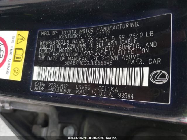 58ABK1GG0JU088946 Lexus ES 350