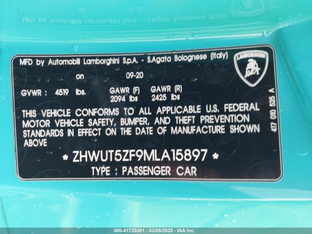 2021 LAMBORGHINI HURACAN EVO ZHWUT5ZF9MLA15897 Photo 8