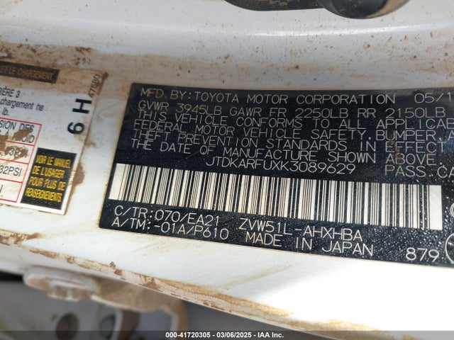 JTDKARFUXK3089629 Toyota Prius Limited
