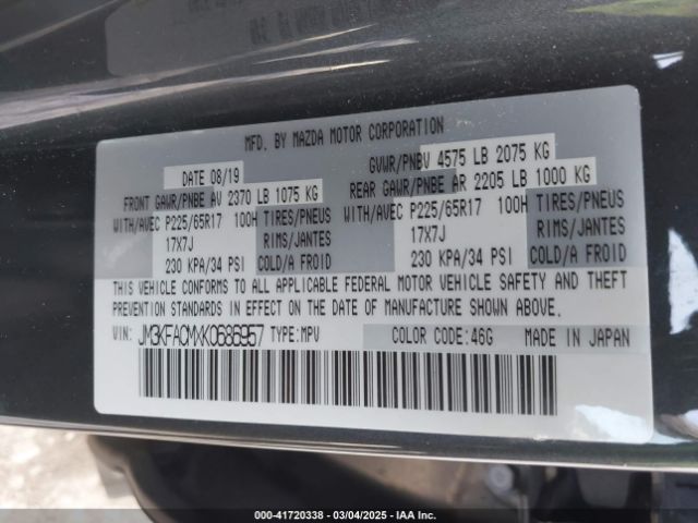 JM3KFACMXK0686957 Mazda Cx-5 Touring