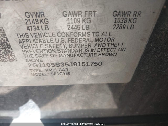 Chevrolet IMPALA 1LT 2018 2G1105S35J9151750 Image 9