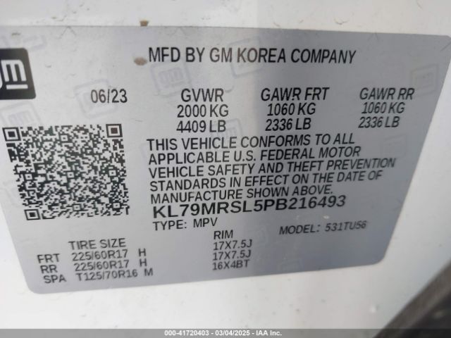 KL79MRSL5PB216493 Chevrolet Trailblazer Awd Lt